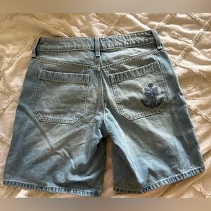 Blue Denim Shorts with Embroidered Pocket
